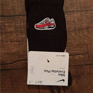 Nike air max Everyday plus Black Socks with Red and White Design